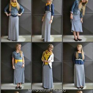 Downeast Blue & Cream Striped Maxi Skirt Sz M